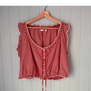 Doen traveler tank top red checkered with bow